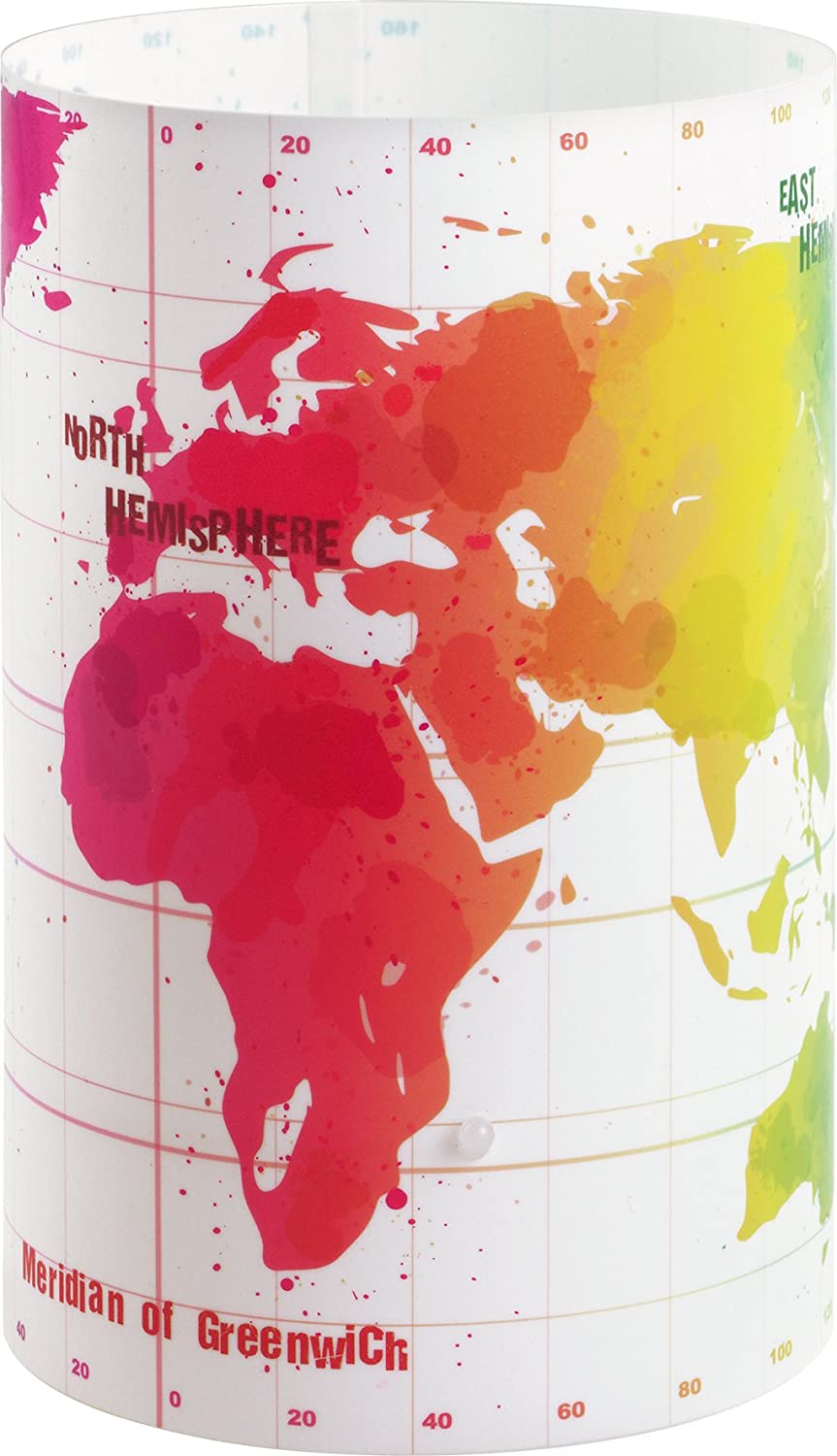 Dalber 42721 World Map Table Lamp, Plastic, red, 15 x 15 x 23 cm