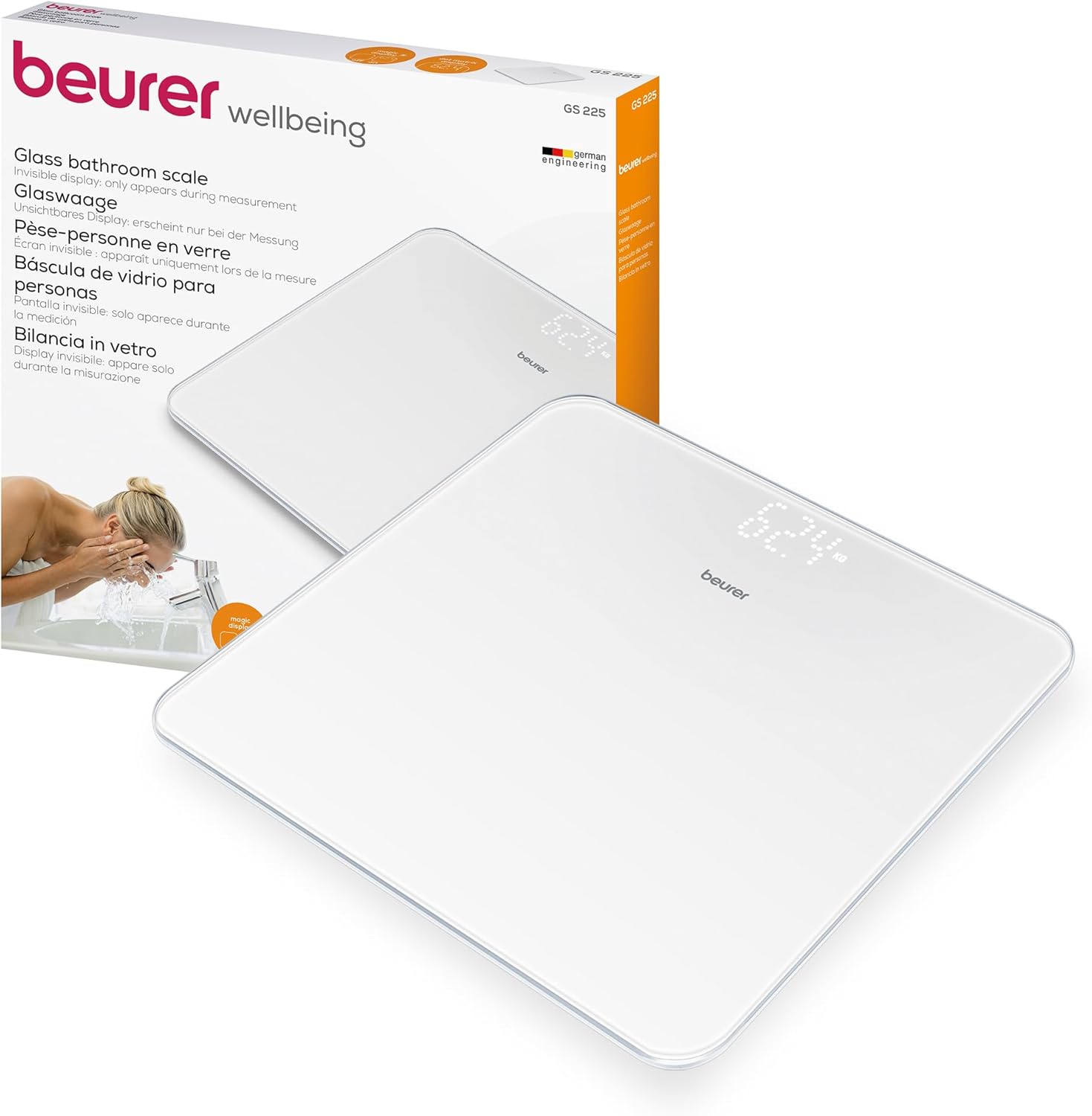 Beurer GS-225 – Glass Digital Weighing Scales, White