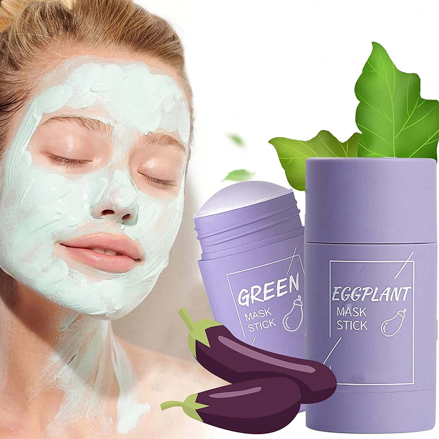 Fast Track Grüner Tee Reinigender Maskenstab, Auberginen Reinigender Tonstab Maske, Grüner Tee Maskenstift, Porenloser Tiefenreinigungsmaskenstift für Mitesserentferner und Hautpflege (Auberginen Gesichtsmaske)