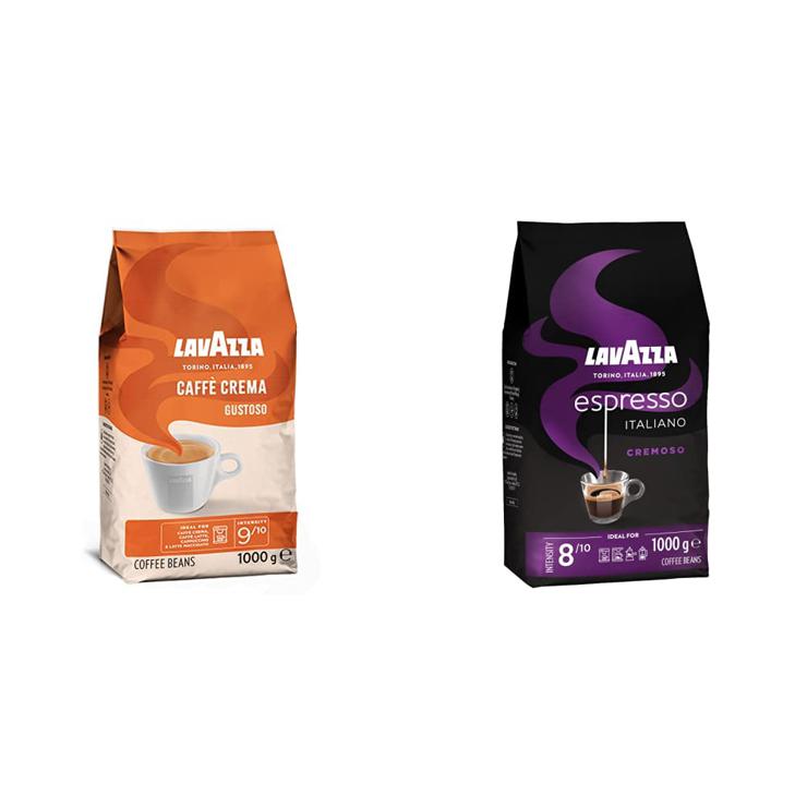 Lavazza, Caffè Crema Gustoso, Intensity 9/10 & Espresso Italiano Cremoso, Arabica and Robusta Coffee Beans, with Aroma Notes of Spices and Cocoa, Intensity 8/10, Medium Roast, 1 kg