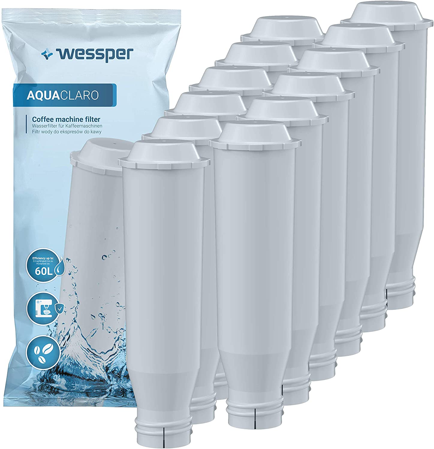 Wessper Water Filter Compatible with Krups Claris F088 F 088, Fits Many Models from Krups, Siemens, Bosch, AEG, Tefal, Neff, Gaggenau (Pack of 12)