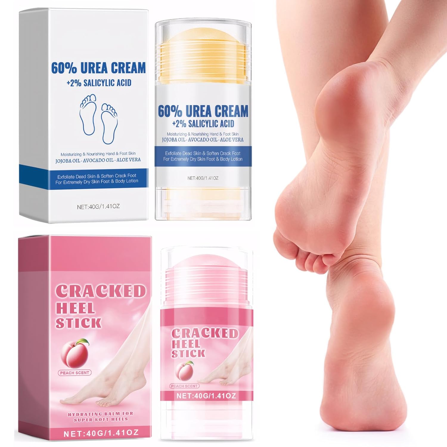 Foot Care Cream Pack of 2 Anti-Cracking Foot Cream Moisturising and Cracking Foot Cream Stick, Urea Repair Plus Foot Cream for Relief, Extremely Dry and Cracked Feet