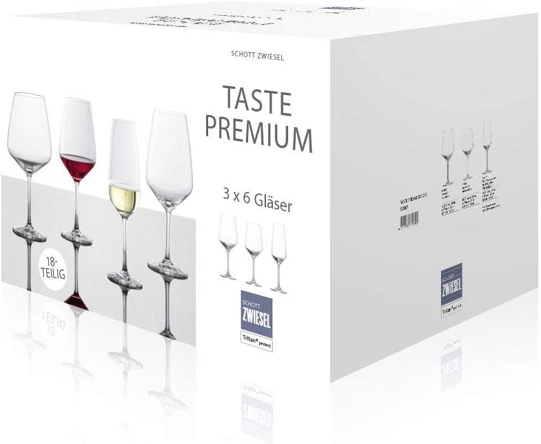Schott Zwiesel Premium Box 18-Piece Set from the Taste Collection, made of glass, dishwasher-safe, 121868, crystal