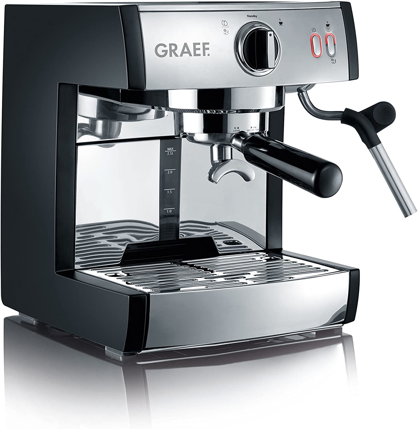 Graef ES702EU Pivalla Portafilter Espresso Machine, 1410 W, 16 Bar, Matte Black/Stainless Steel