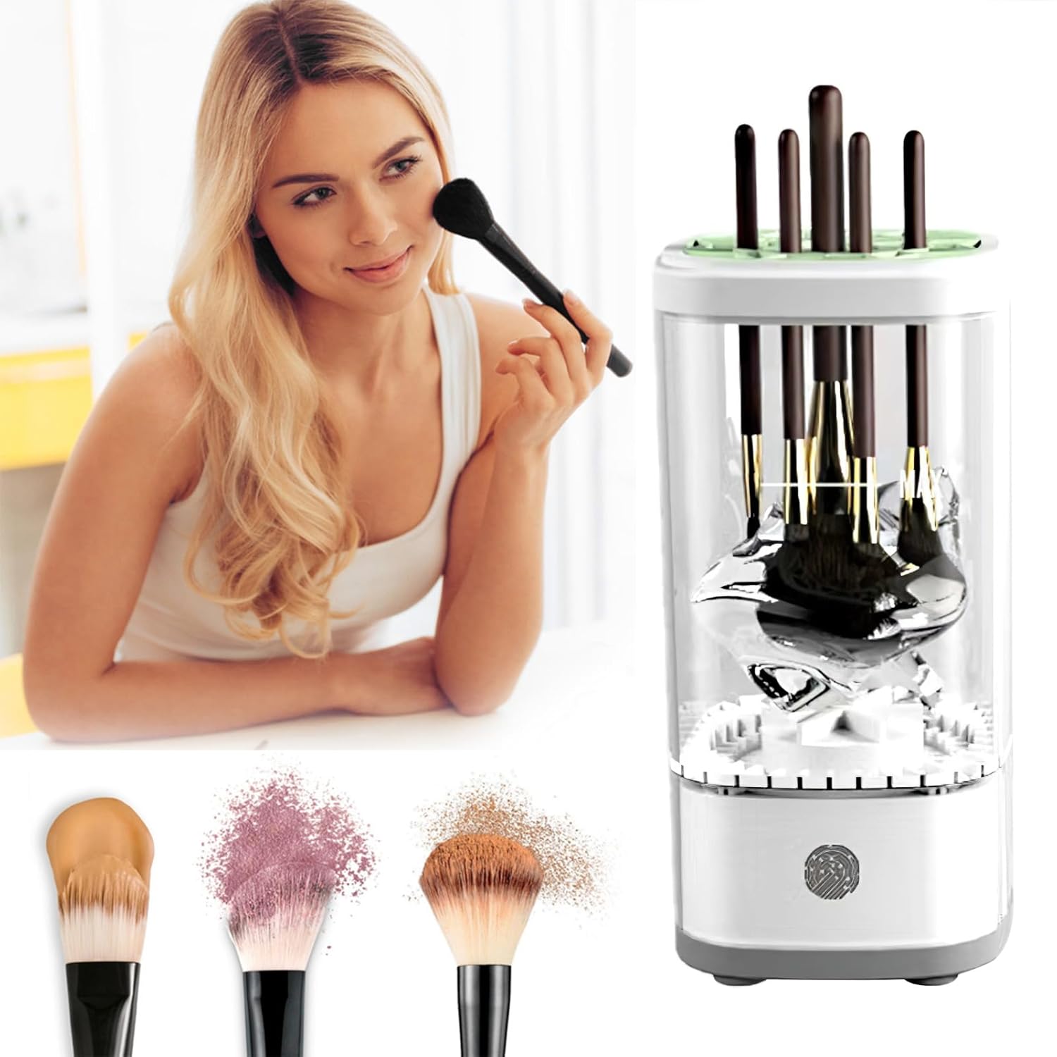 Electric Makeup Brush Cleaner 2025 New - USB Powered Brush Washing Machine with Drying Function & Sound Wave Technology, Make Up Brush Cleaner, Brush Cleaner Dryer, (White)