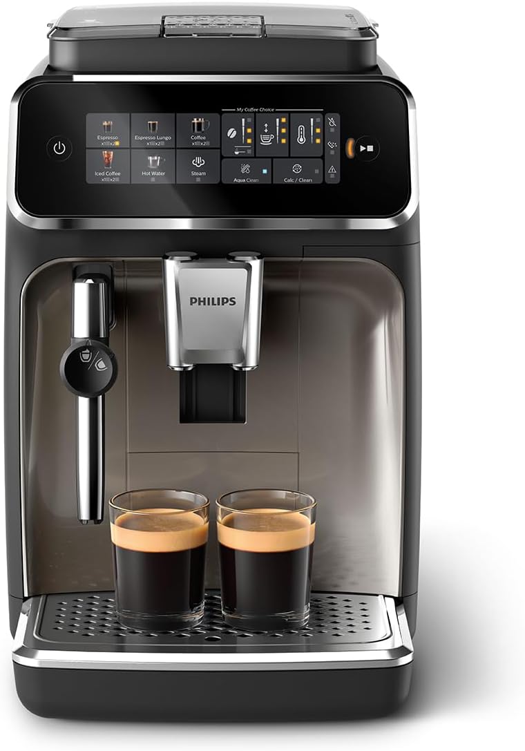Philips 3300 Series Fully Automatic Espresso Machine - 5 Drinks, Intuitive Touch Display, Classic Milk Frother, Silentbrew, 100% Ceramic Grinder, Aquaclean Filter, Black Chrome (EP3326/90)