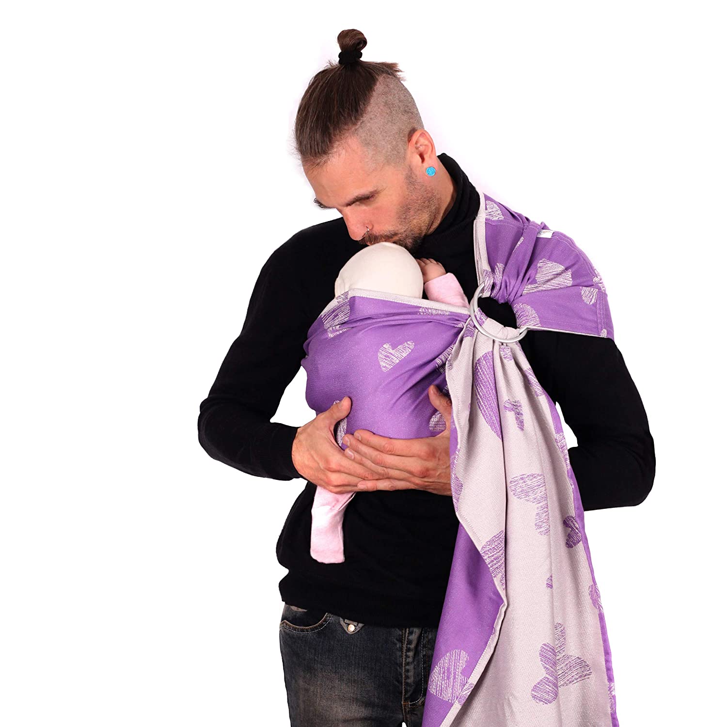 SCHMUSEWOLKE Ring Sling Baby Carrier for Newborns from Birth and Toddlers with Organic Cotton Hip Carrier Heartline Violet Shine