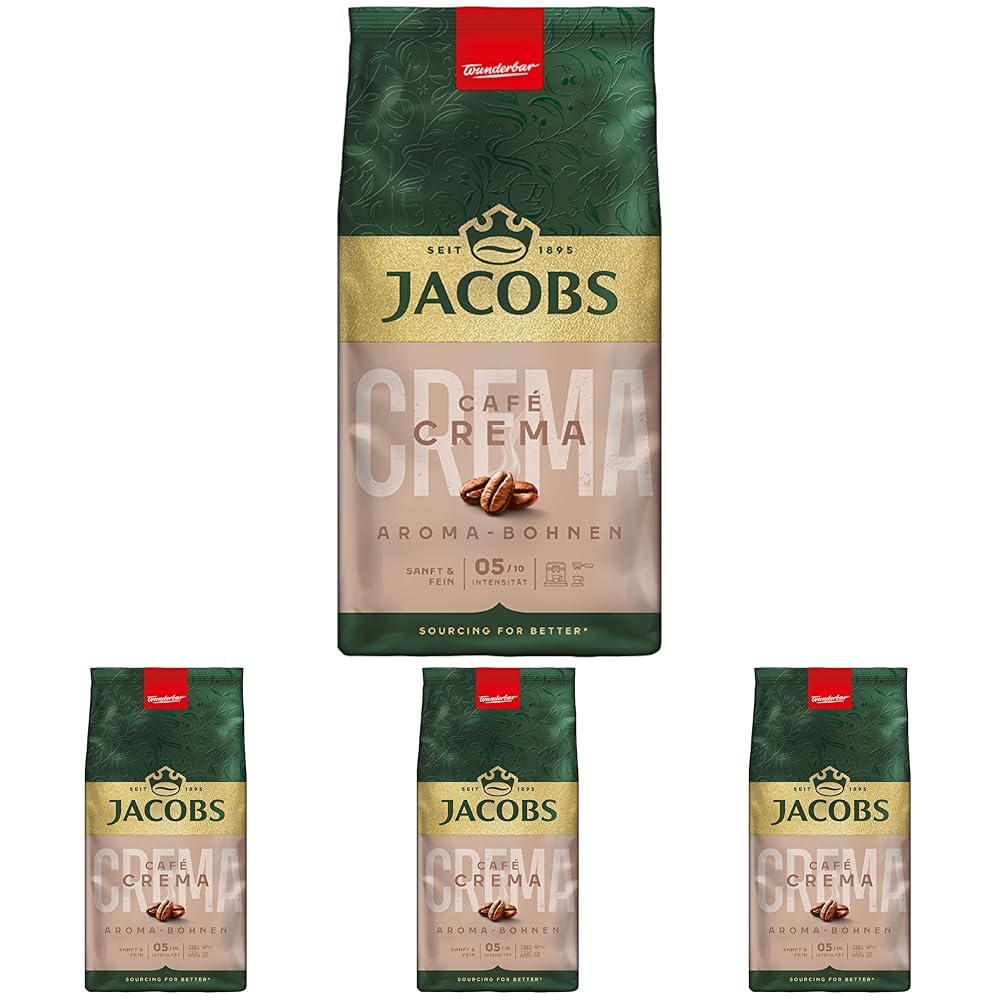 Jacobs Café Crema Aroma Beans 500g - Gentle & Fine, Nutty, Arabica & Robusta Beans, Intensity 5/10, Ideal for Mild Coffee (Pack of 4)