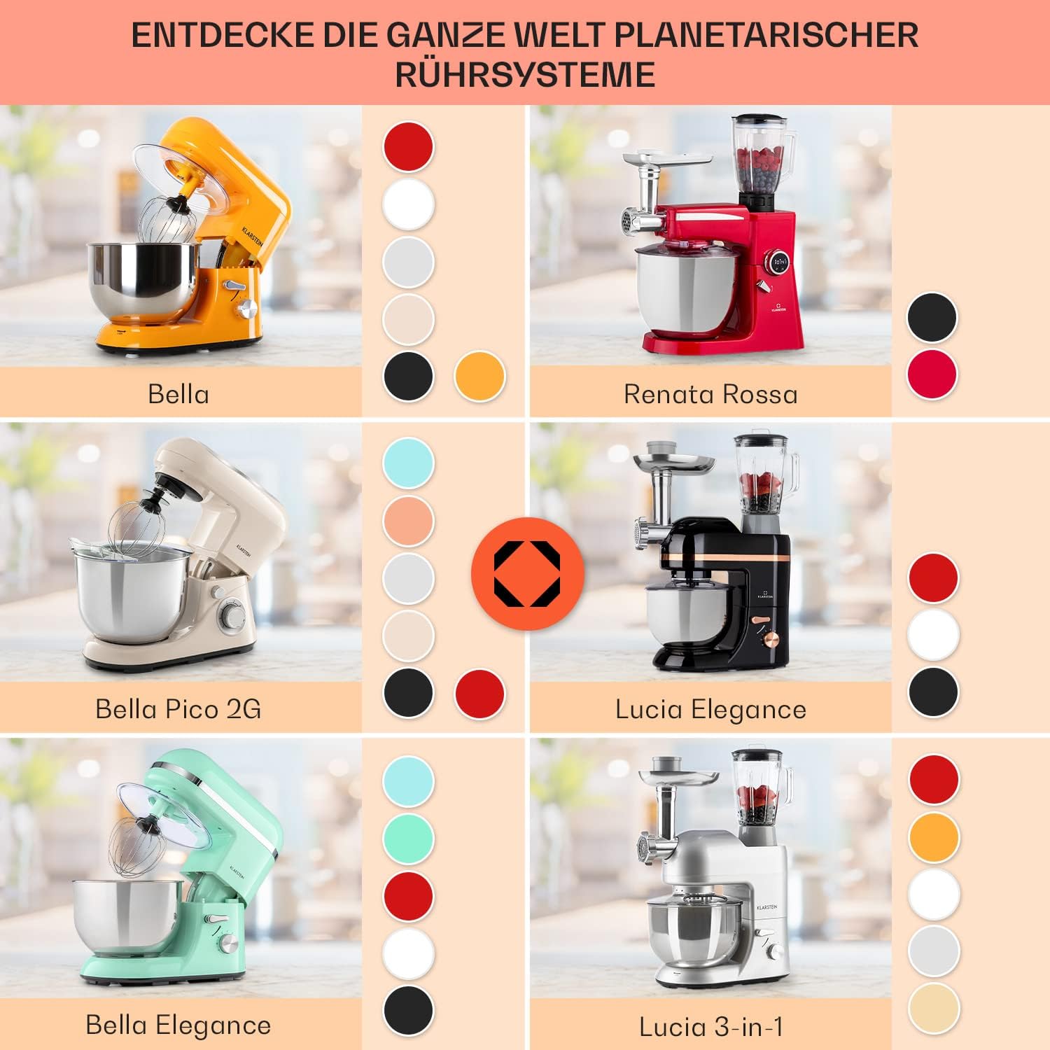 Klarstein Lucia Food Processor with Meat Grinder and Blender Attachment, red