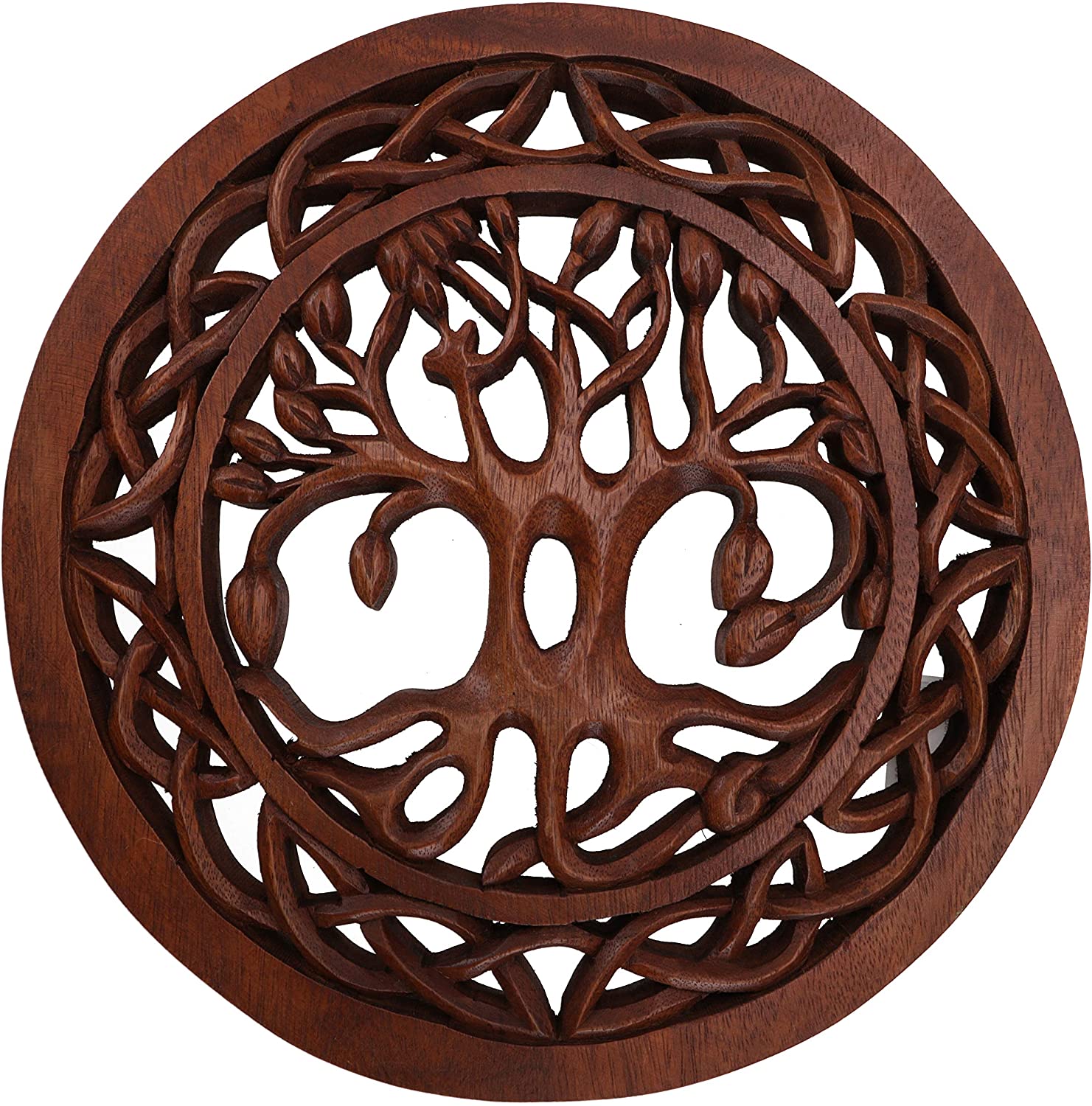 GURU SHOP Carved Wall Picture Decorative Wall Relief Tree of Life Brown 2 x 30 x 30 cm Masks & Wall Decoration