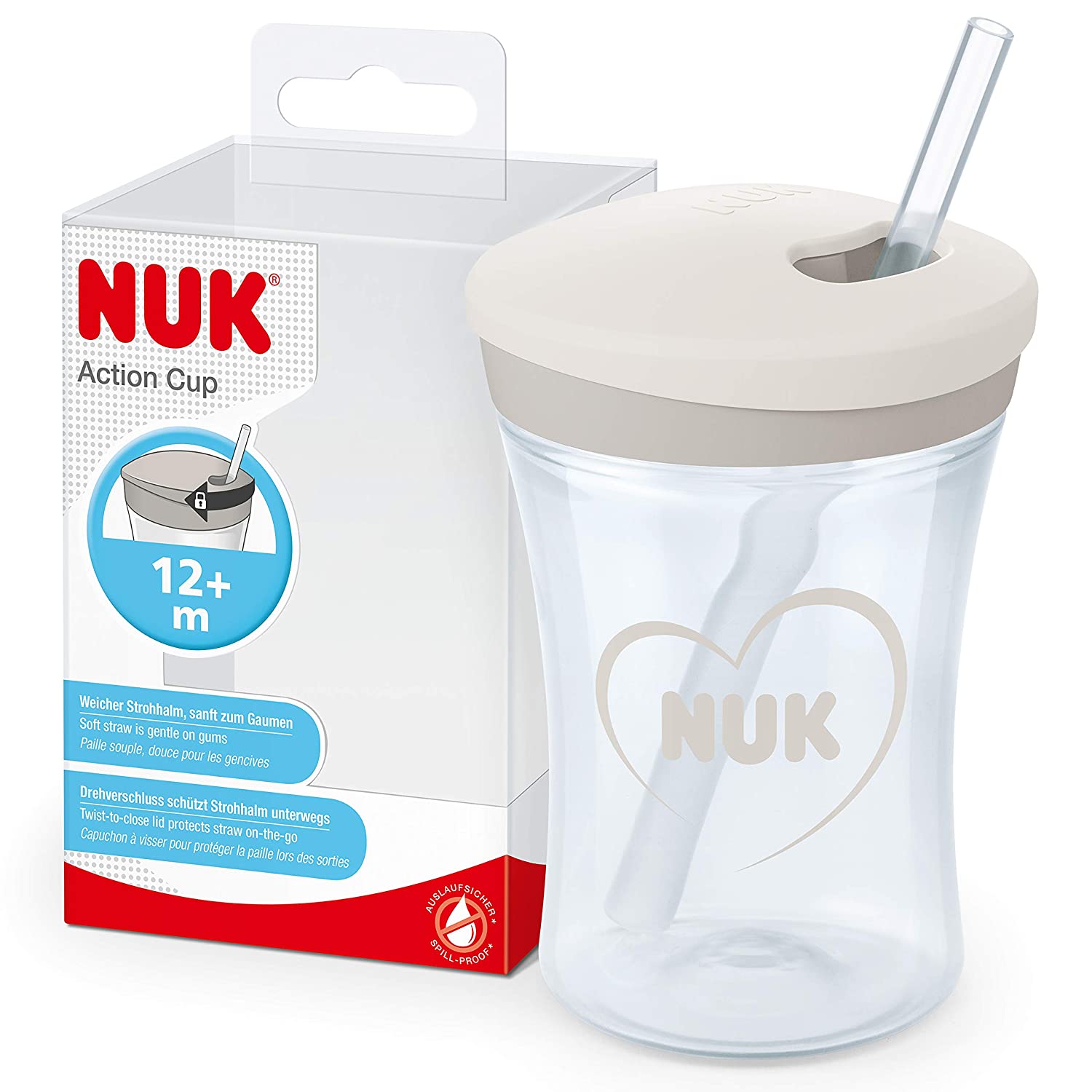 Nuk Action Cup Training Drinking Bottle, Soft Straw, Leak-Proof, For Ages 1