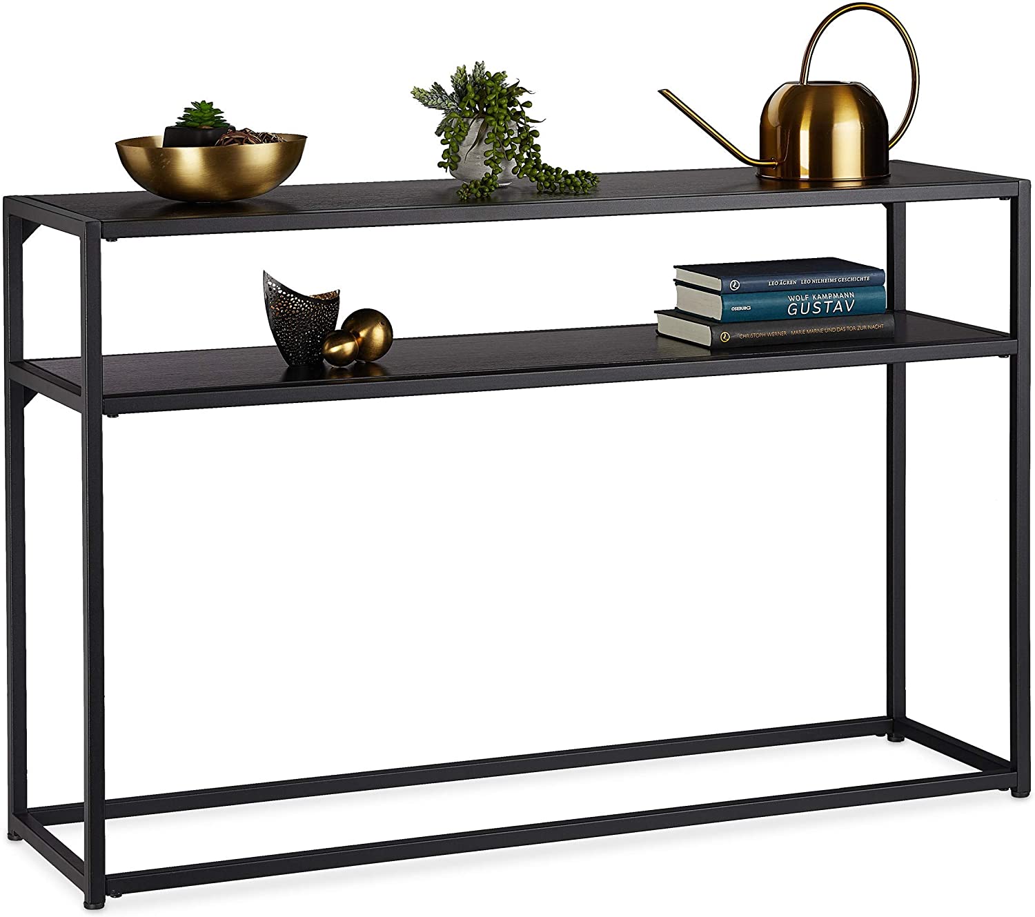 Relaxdays Console Table 2 Shelves Metal & Mdf Space Saving Slim Side Table 