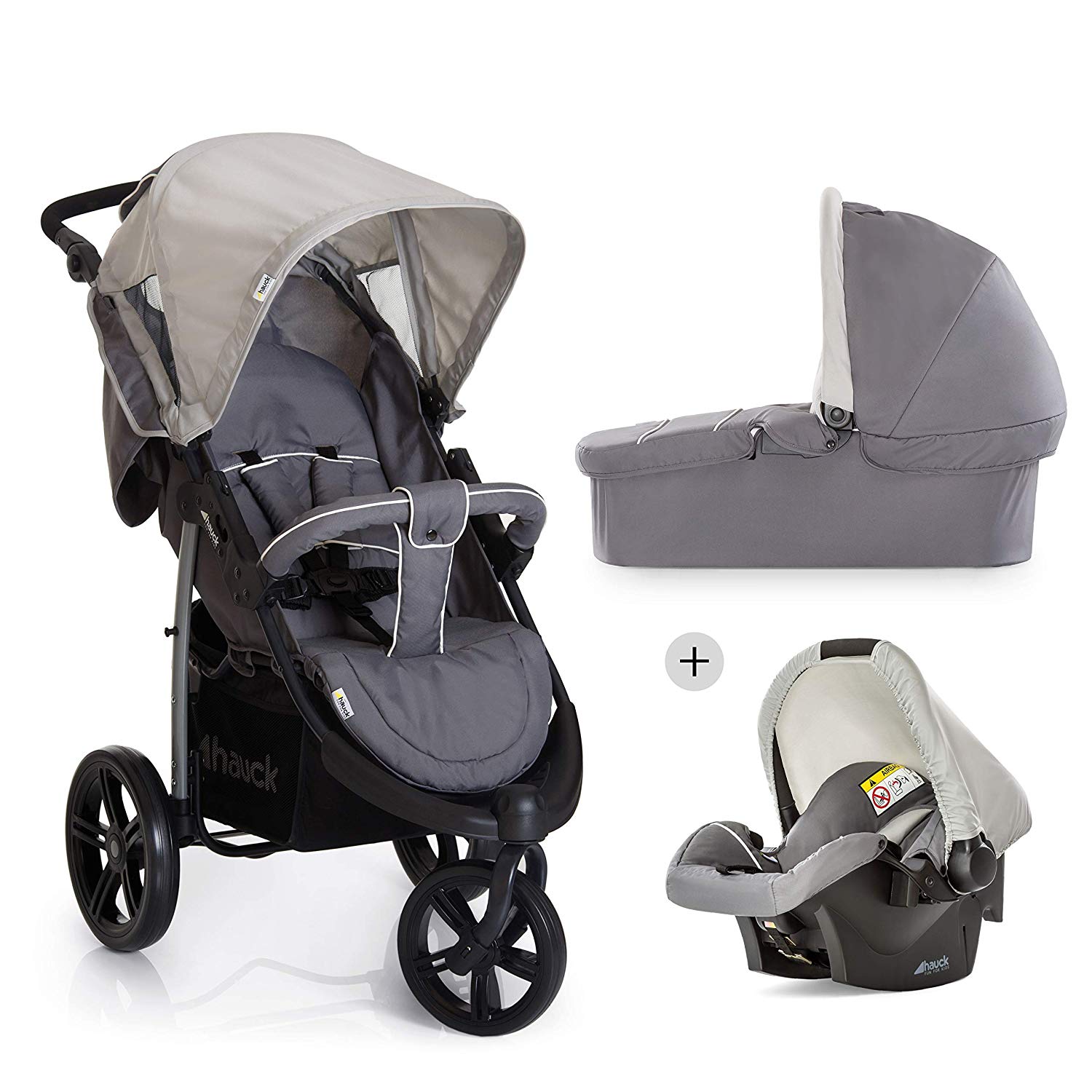 Hauck Viper SLX Trio set, from birth to 15 Kg travel system including car seat, baby seat and rain cover, 3 wheels, dark gray