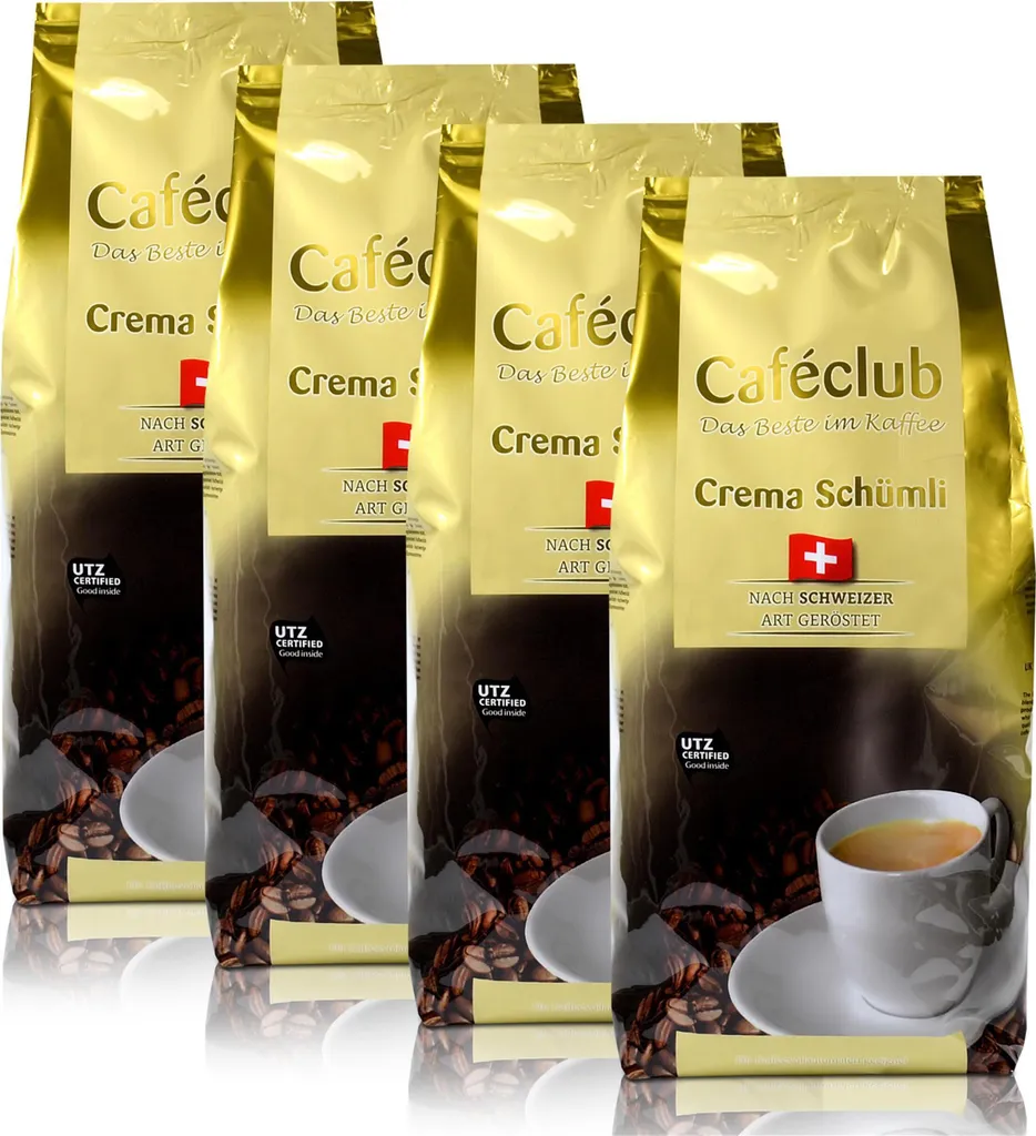 4x Cafeclub Supercreme Swiss Schümli Coffee Beans 1 kg for fully automatic coffee machines