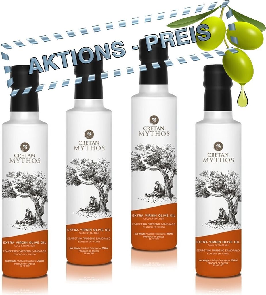 4x CRETAN MYTHOS 03012 Extra Natives Olivenöl 250ml Flasche (AKTION ! 4x 250ml = 1L)