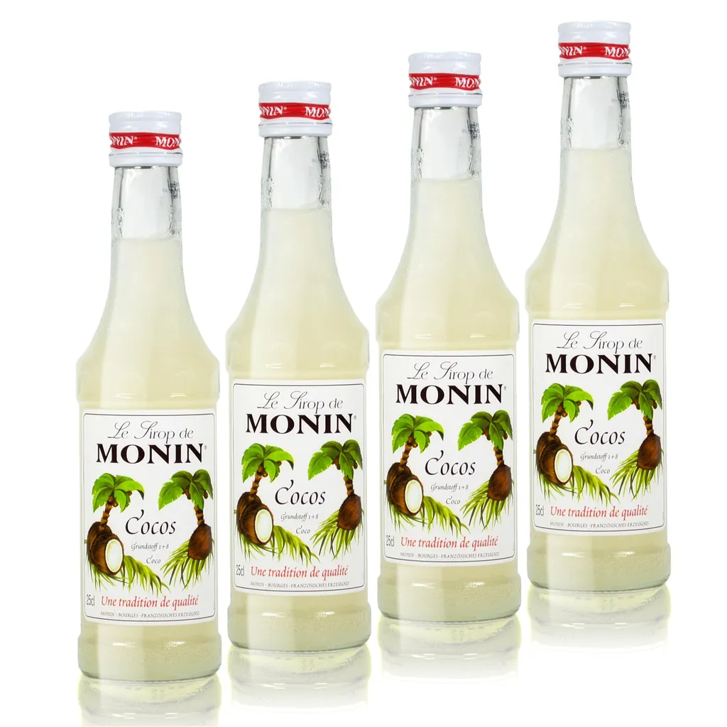 4x Monin Cocos Sirup, 250 ml Flasche