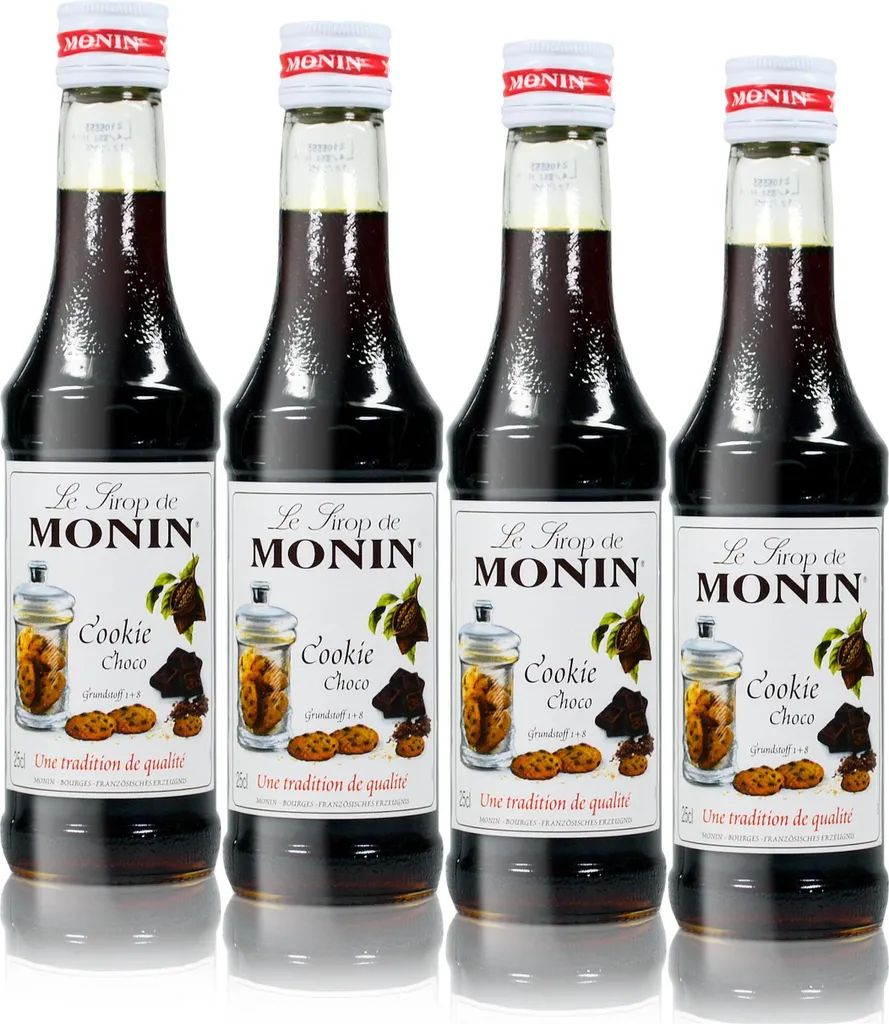 4x Monin Cookie Choco Sirup, 250 ml Flasche - für Cocktails, zum Kaffee oder Ko