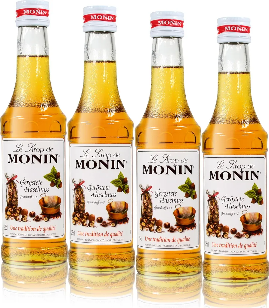 4x Monin Geröstete Haselnuss Sirup, 250 ml Flasche - für Cocktails, zum Kaffee