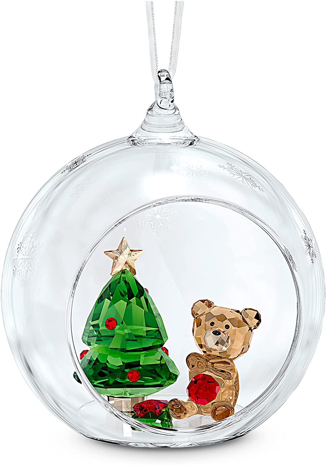 Swarovski Christmas Bauble, Christmas Scene Ornament with Magnificent Ribbon and Red and Green Swarovski Crystals