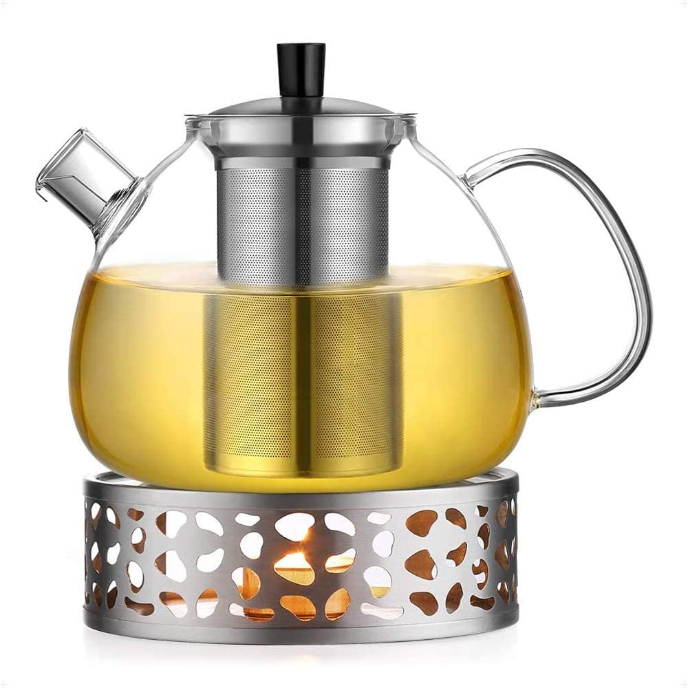 ecooe Glass Tea Pot / Tea Maker, 1500 ml With Removable Stainless Steel Strainer, Glass Jug - For Heating on the Cooker