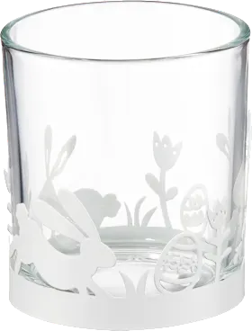 Glass candle holder with metal border, white, 1 piece