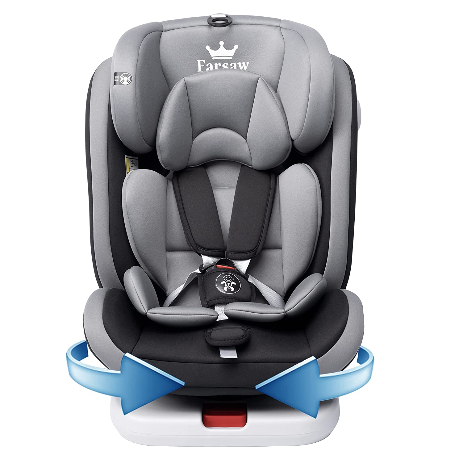 Farsaw Baby Car Seat 360° Rotatable with ISOFIX and Resting Position Group 0+1/2/3 (9-36 kg/0-12 Year), 5-Point Safety Belt, Child Car Seat, Black
