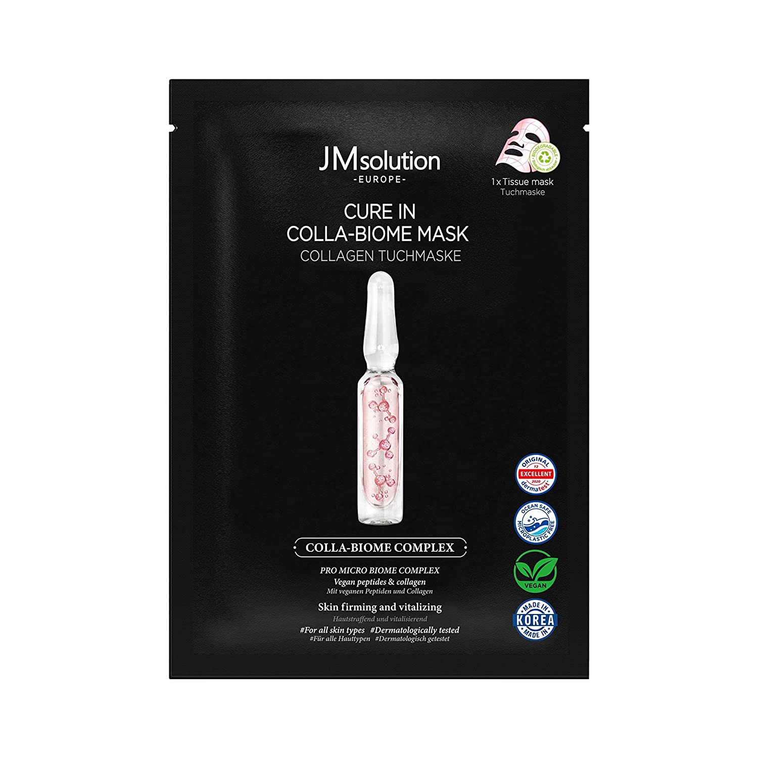 JMsolution Cure in Biome Collagen Cloth Mask (Face Mask, Vegan, Pure Skin, Moisturising, Spa Feeling)