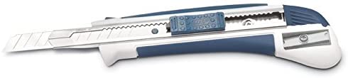Professional Cutting Knife 9 mm White Blue Cat with Built-in Sharpener