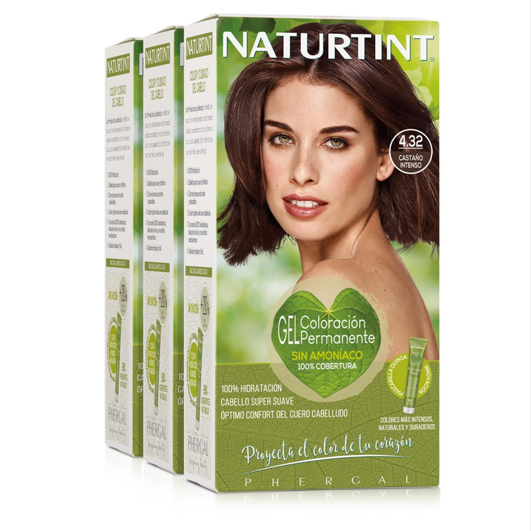naturtint Natureinth Hair Color Without Ammonia, with a High Percentage of Natural Ingredients, 170 ml (X3), ‎4.32 chestnuts. intensive