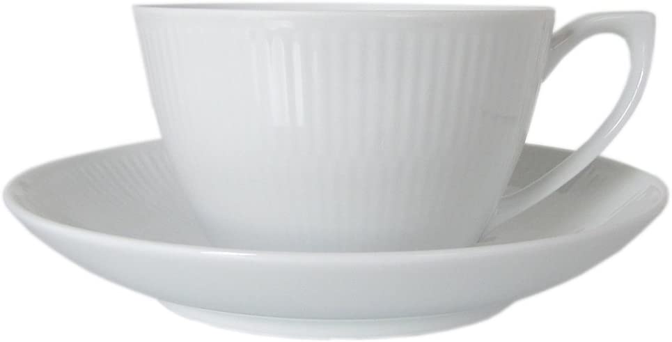 Royal Copenhagen – Teacup with saucer – Porcelain – White – Ribbed – (Set of 2)