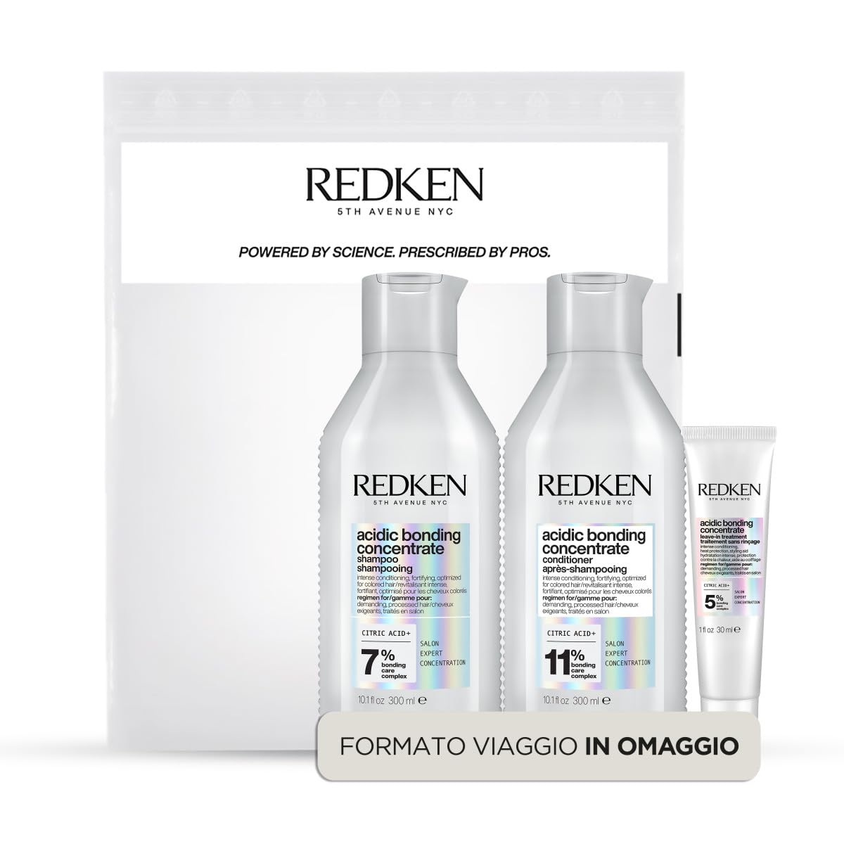 Redken Kit Shampoo 300 ml + Conditioner 300 ml + Leave - in 30 ml Free for Damaged Hair, Acid Bonding Concentrate