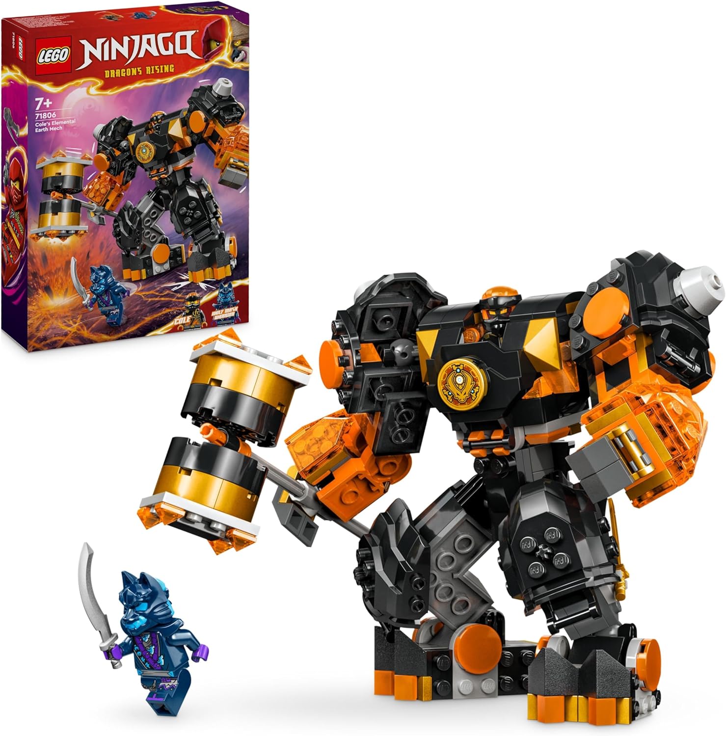 LEGO Ninjago Coles Erdmech Action Figure Toy with Changeable Mech, Ninja Set with 2 Figures Including Cole, Gift for 7 Year Old Boys and Girls 71806