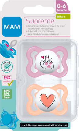 MAM Pacifier Supreme Silicone, pink/apricot, 0-6 months, 2 pcs