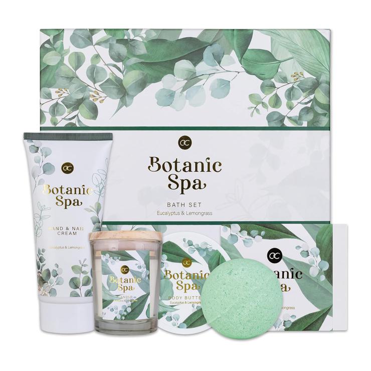 accentra - Botanic Spa 5-Piece Gift Set for Women - Bath Set with Scented Candle, Soap, Hand Cream, Body Butter & Bath Bomb - Wellness Set for Women & Girls for Birthday & Special Occasions