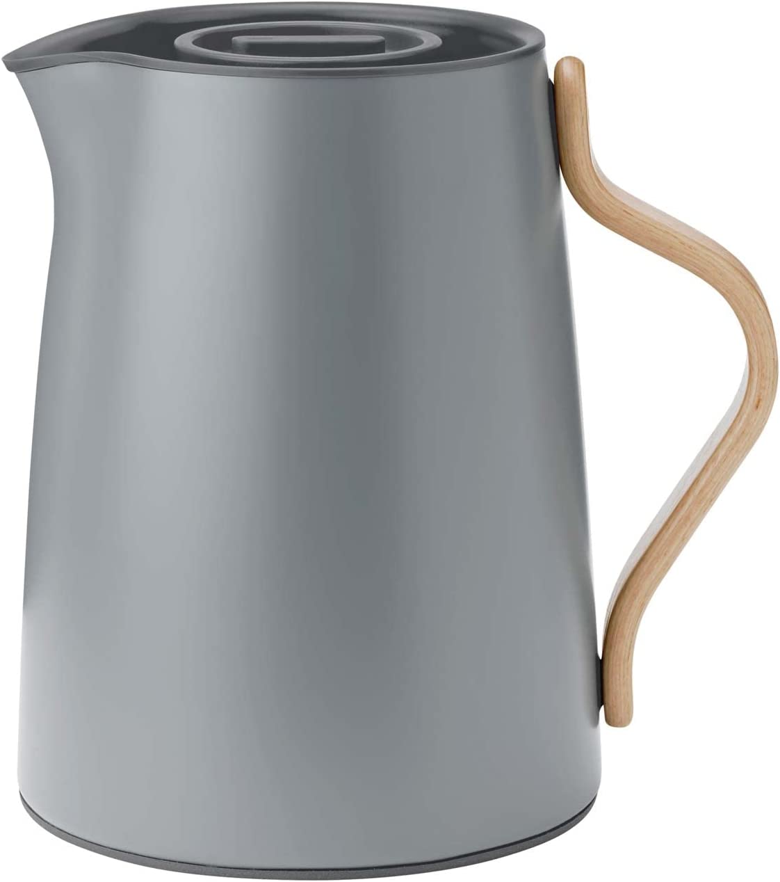 Stelton Emma Tea Insulated Jug - Insulated Plastic Teapot with Lid & Stainless Steel Thermal Insert - Modern Design, Clever Integrated Infusion Filter & Beech Wood Handle - 1 Litre, Matt Grey