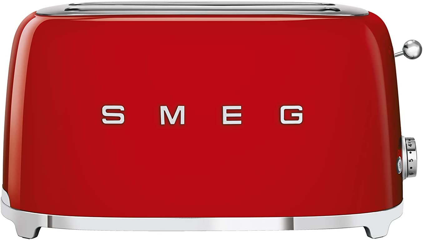 Smeg TSF02RDEU Toaster, 1500 W, Stainless Steel, 4 Compartments, Red