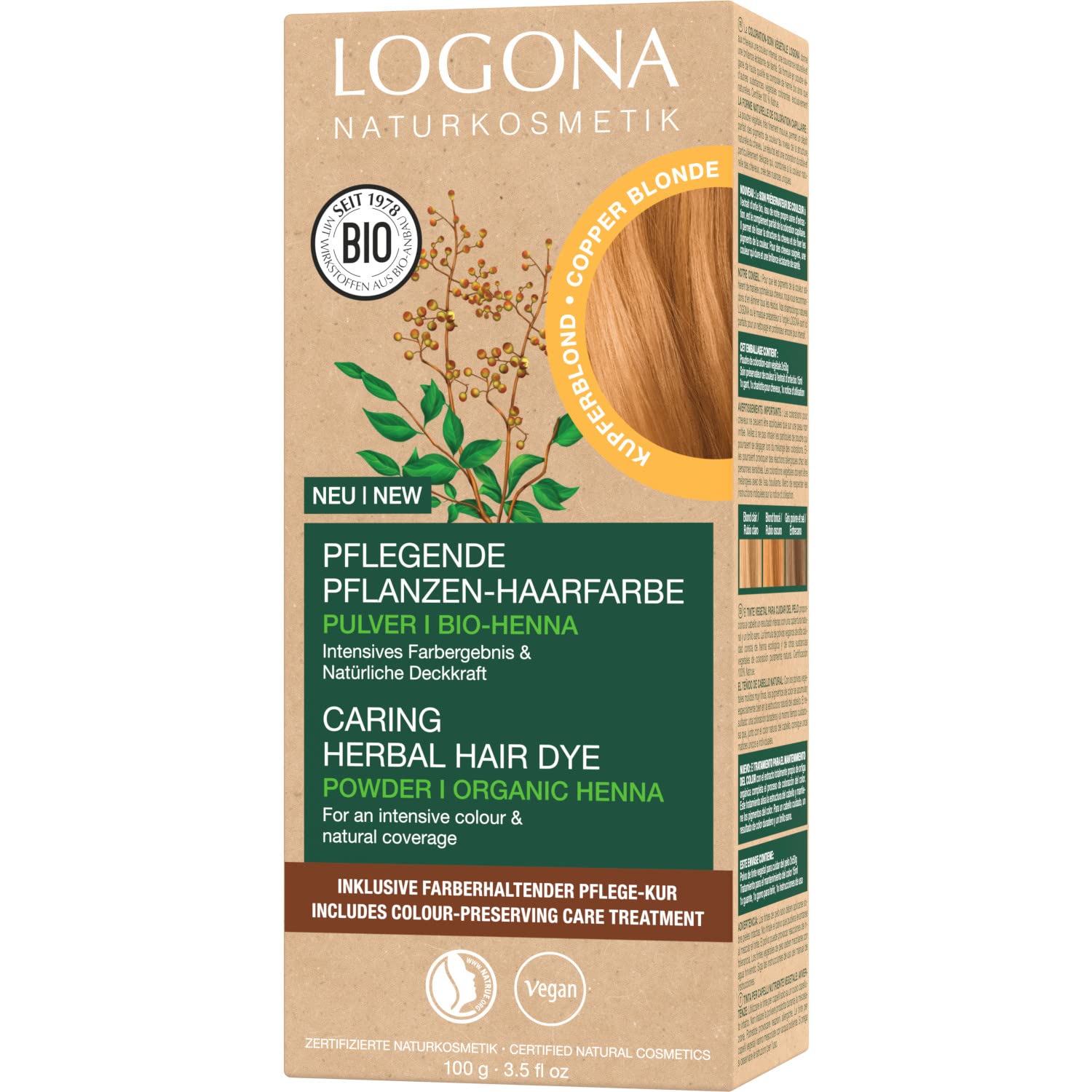 LOGONA Naturkosmetik Nourishing Plant Hair Colour Powder Copper Blonde, blond ‎copper