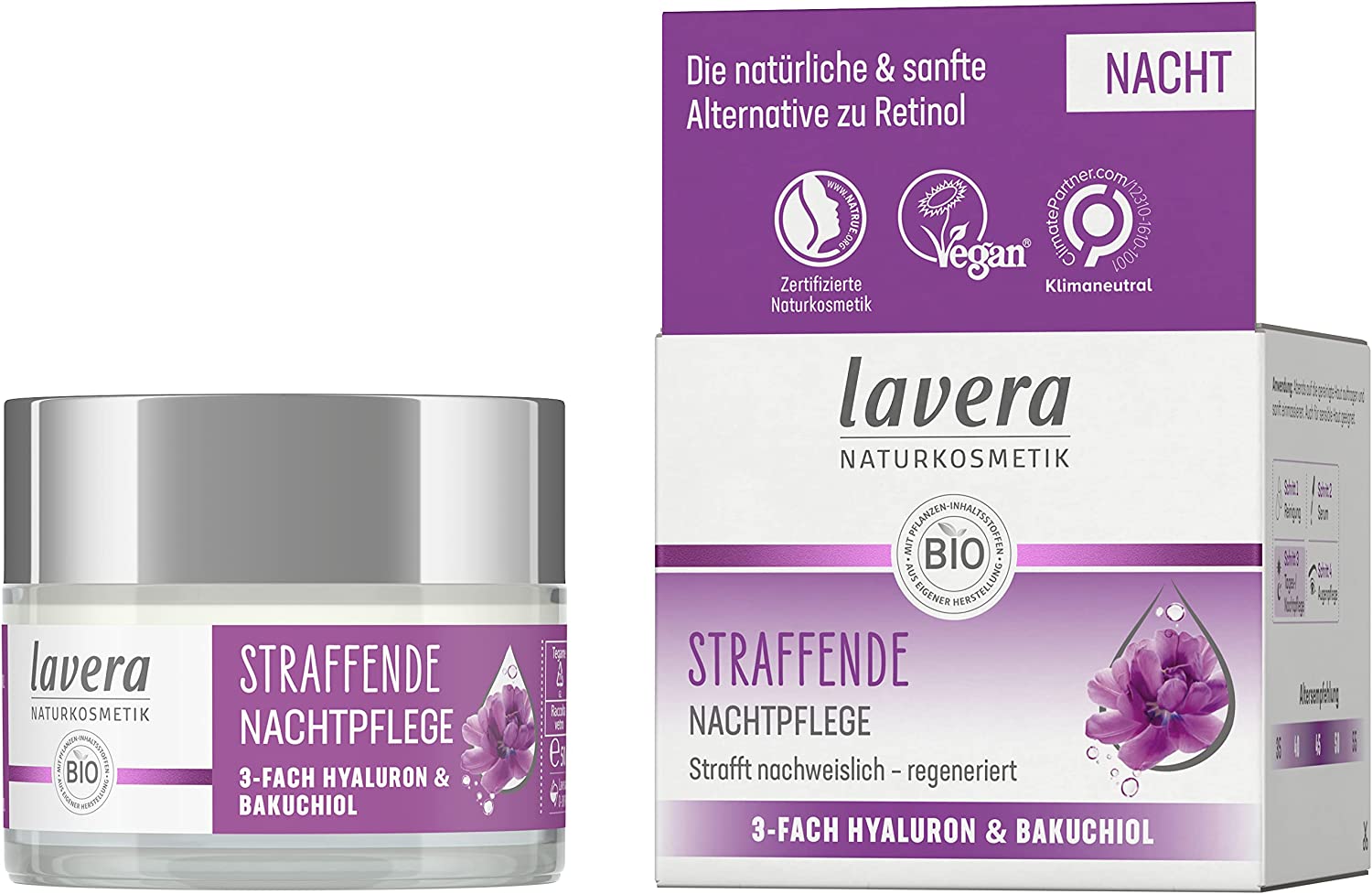 lavera Firming Night Cream - Vegan - Natural Cosmetics - 3-Way Hyaluronic & Power Active Ingredient Bakuchiol - No Parabens - Moisture and Care - 50 ml (Pack of 1)