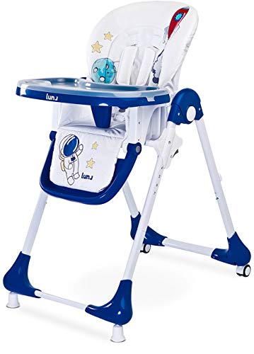 Caretero Luna Highchair Baby Highchair Height-Adjustable with Practical Wheels Navy