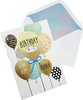 CACTUS Greeting card birthday silver edition \"Happy Birthday\" with balloon speed, 1 piece