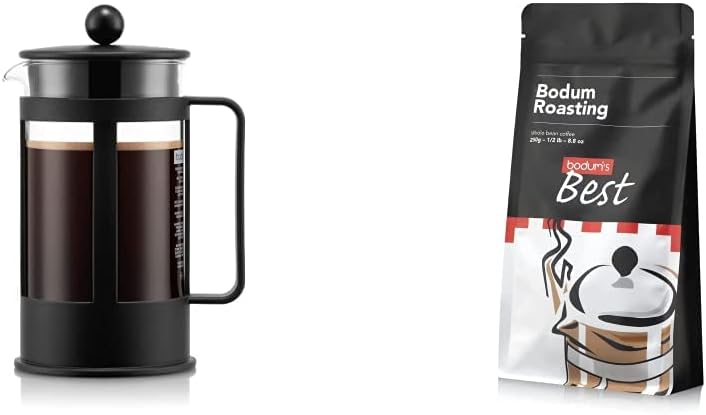 Bodum Kenya Coffee Maker (French Press System, Dishwasher Safe, 1.0 Litres) Black + Coffee Best 1 Pachamama + Santos, 250 g