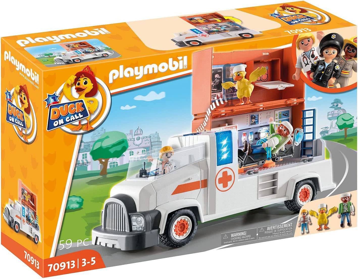 PLAYMOBIL Duck On Call 70913 Emergency Doctor Truck with Station, Light and Sound, Toy for Children from 3 Years