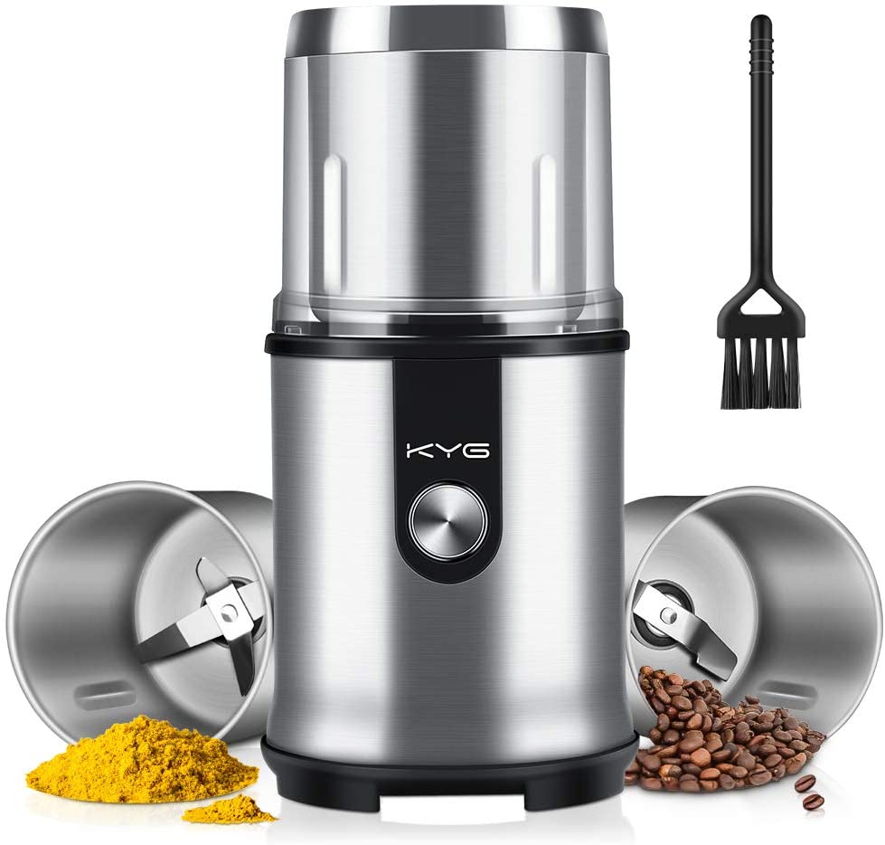 KYG 300W Electric Coffee Grinder with Stainless Steel Blades 304 Coffee Grinder for Chicchi Coffee Grinder, Spices, Pepper, Salt, Silver / black