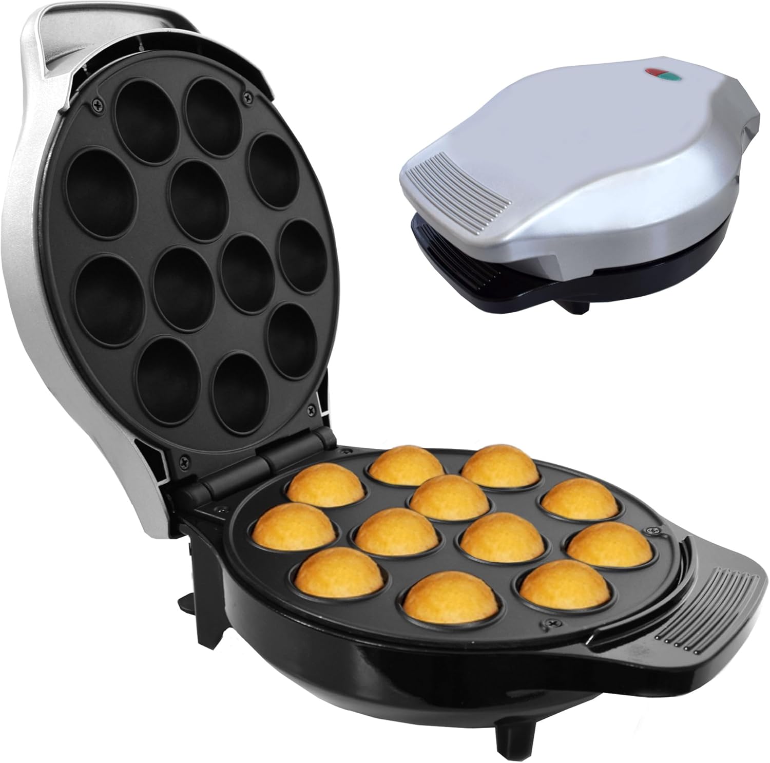 Syntrox Cake Pop Maker Machine Popcake Maker for 12 Cake Pops, 1200 Watt, Silver, Non-Stick Coating, Baking Machine, Make Your Own Holiday Pastries, Small Cake Baking Machine