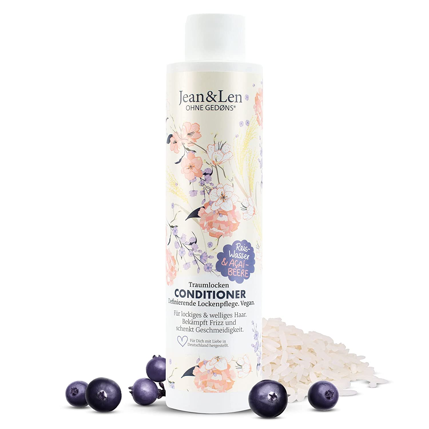 Jean & len Dreamlocke Conditioner Rice Water & Açai Berry for Curly & Wavy Hair, Fights Frizz and Gives Softness, Hair Conditioner, Paraben & Silicone, Vegan, 300 ml, ‎white
