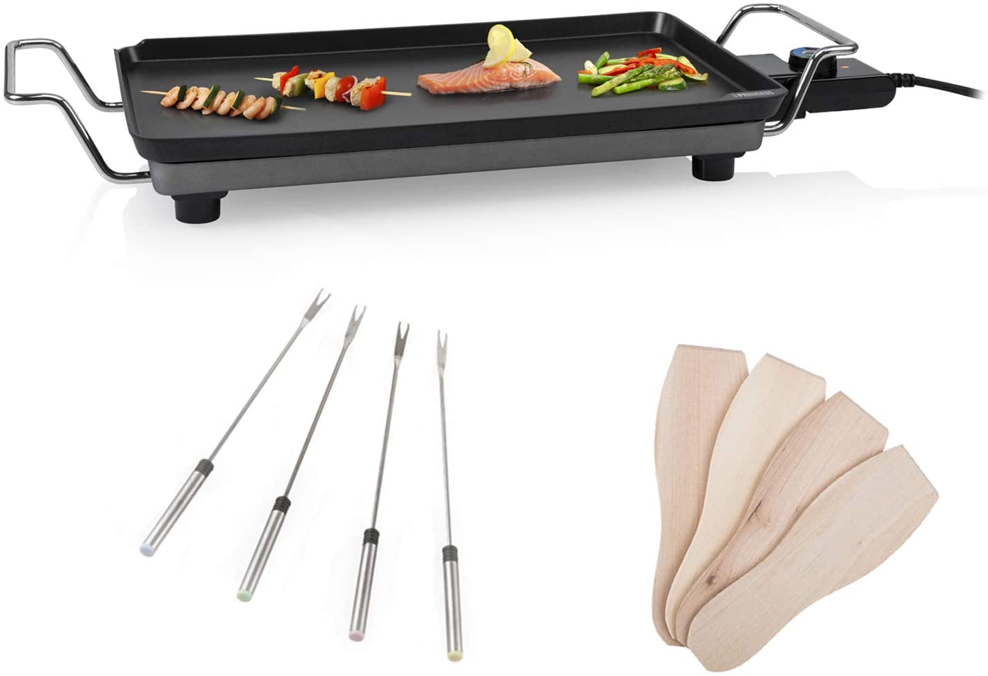 Princess Fun Cooking Teppanyaki Electric Barbecue with 4 Teppan Yaki Forks, Frying Surface 46 x 26 cm, Japanese Indoor Table Grill, 2500 Watt