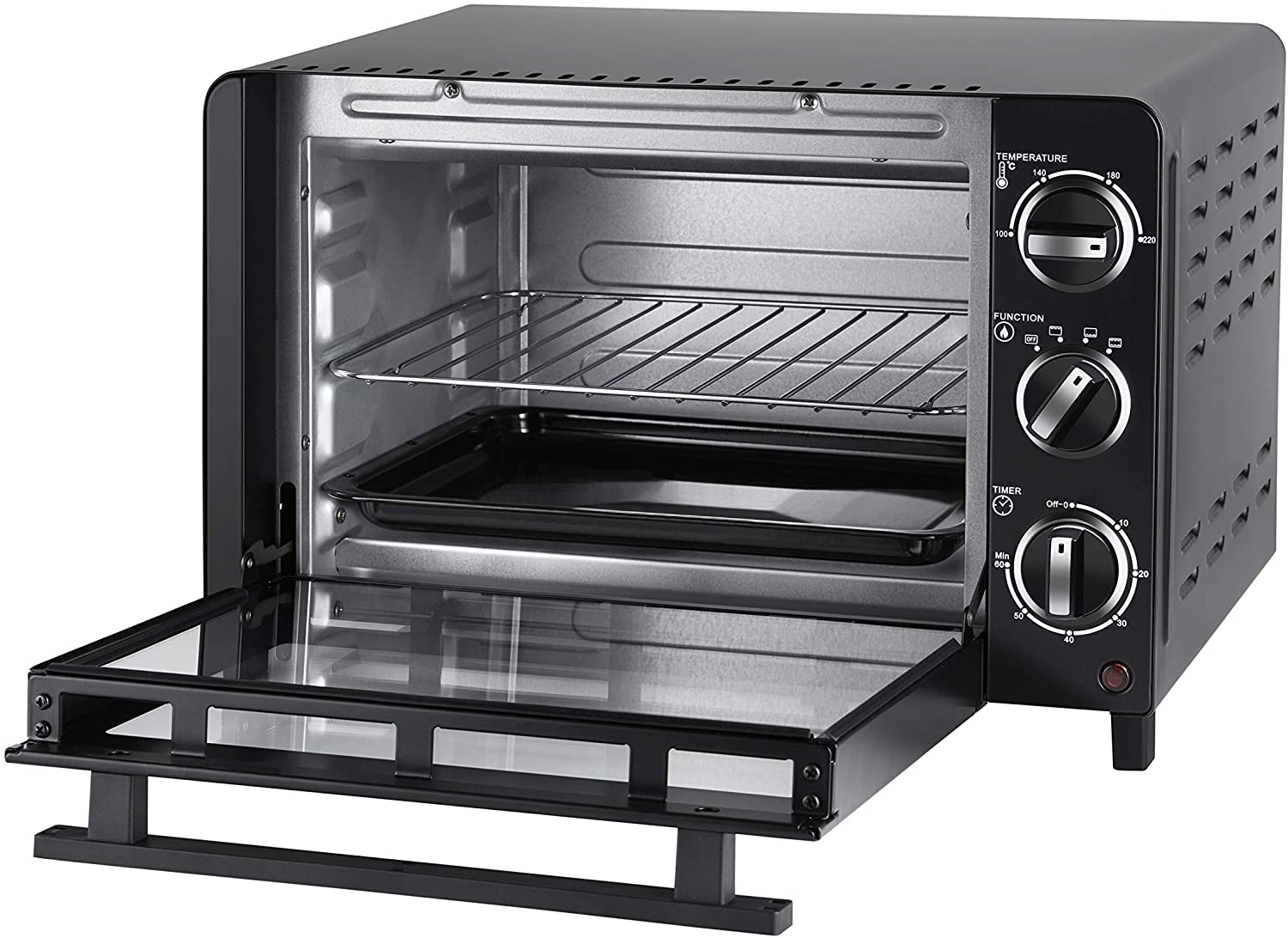 UNOLD 68875 Oven Allround, 1200 W, 18 L Volume, 4 Stainless Steel Heating Elements, with Double Glazed Door, 1200, Metal, 18 Litres, Black