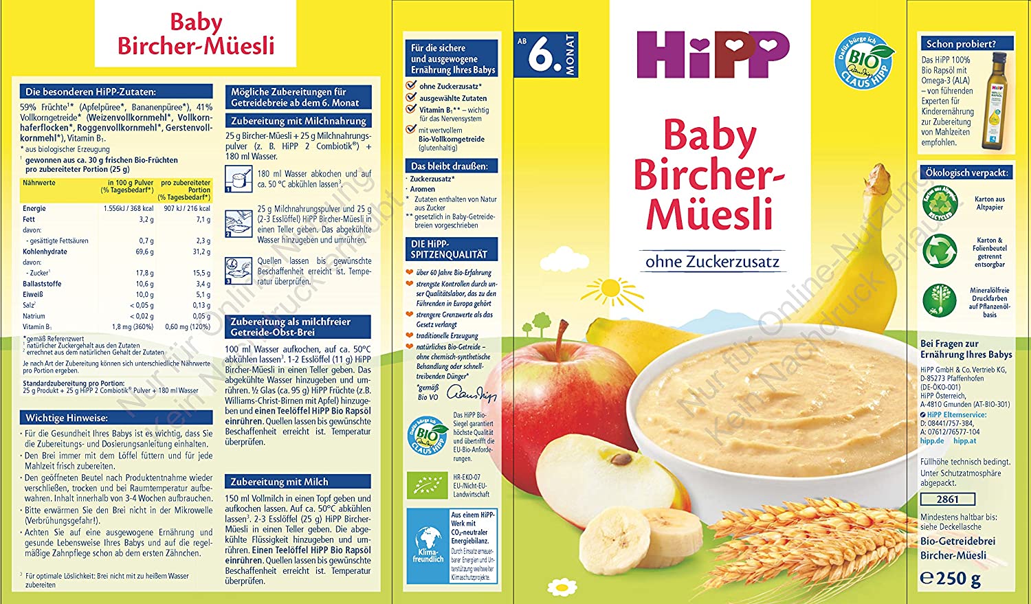 HiPP Organic Good Morning Bircher Muesli Porridge,pack of 6 (6 x 250g)
