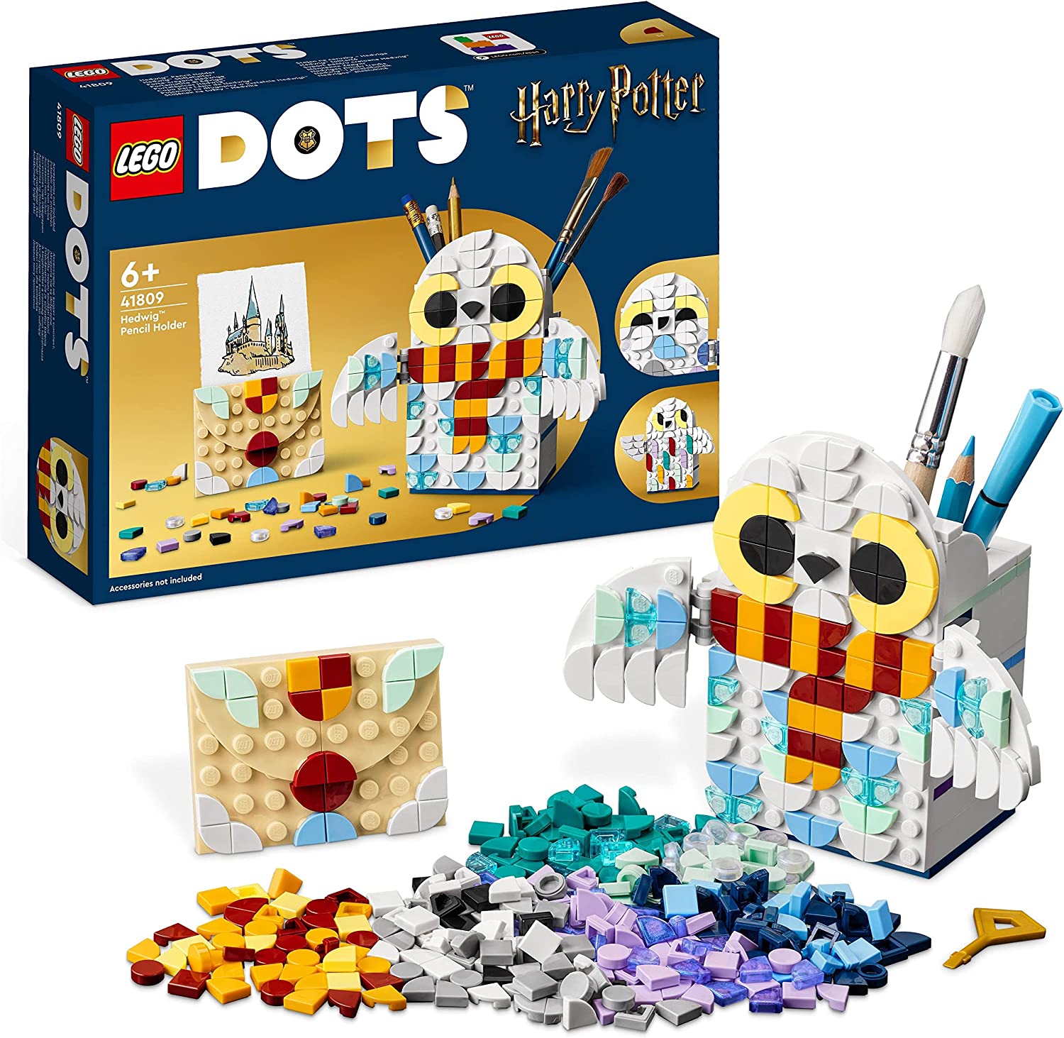 LEGO 41809 Dots Hedwig Pen Holder, Harry Potter Owl Desk Accessories, Pencil Pot and Memo Holder, Toy Craft Kit for Kids, School Supplies