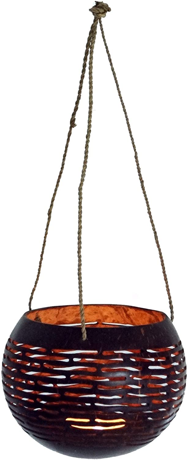Guru-Shop GURU SHOP Coconut tea light for hanging, model 3, brown, 8 x 11 x 11 cm, tea light holder and candle holder
